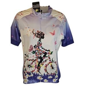 NWT Women’s Cycling Jersey Medium Purple Fairy Butterfly Floral Full Zip